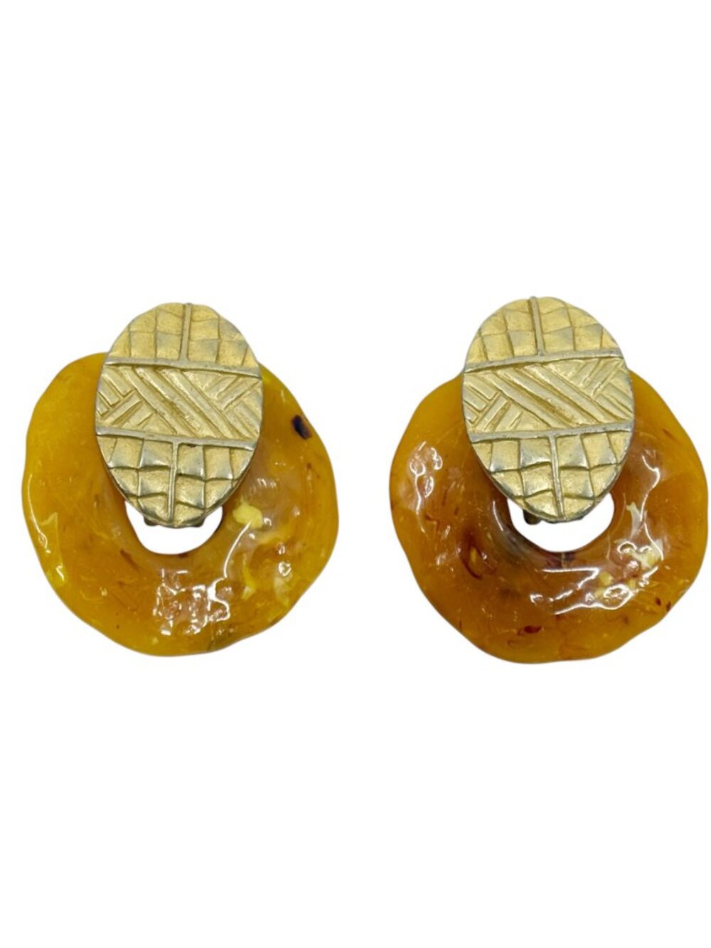 Vintage Gold tone Amber lucite clip on earrings - GM3024